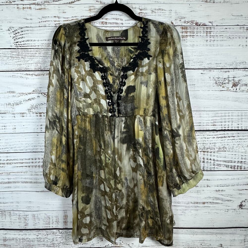 VTG Y2K Mushka Sienna Rose Sheer Brown Tunic Babydoll Top Grunge Fairy Womens L